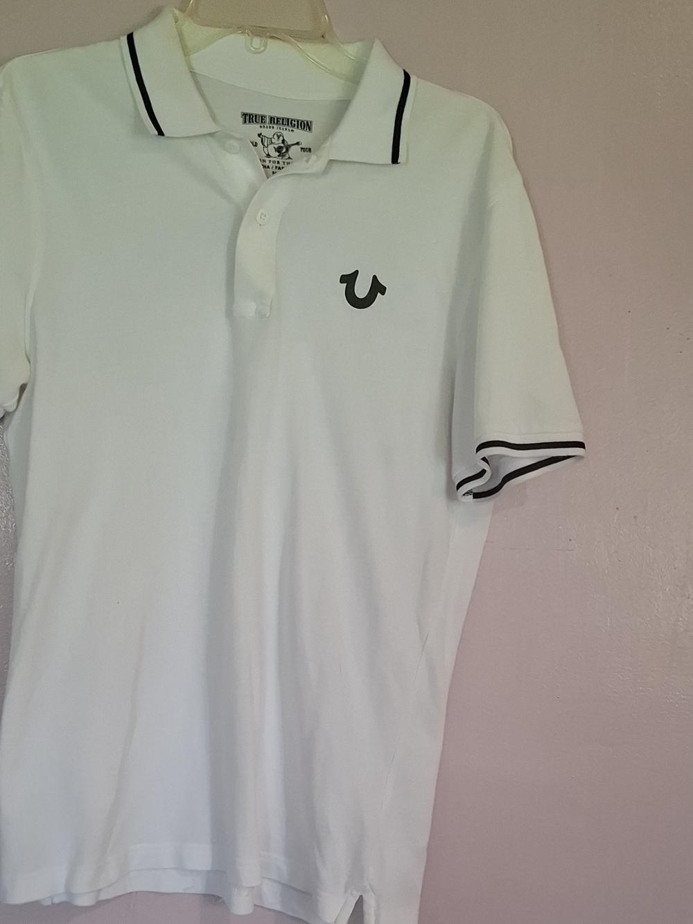 True Religion White Polo with Black Trim